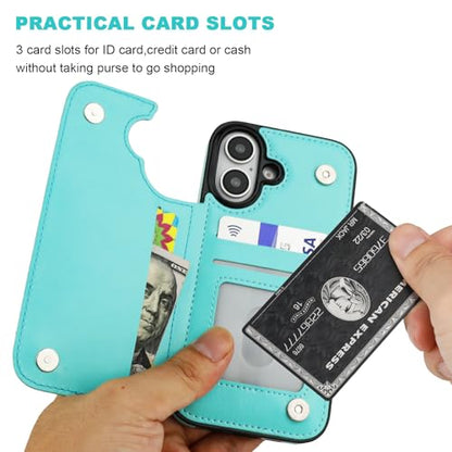 ONETOP for iPhone 16 Wallet Case with Credit Card Holder,LightBlue | Kickstand,ID/Cash Holder,Case Wallet with Card Slots,Double Magnetic Clasp,Durable PU Leather Shockproof Cover for Women Men - color: Light Blue