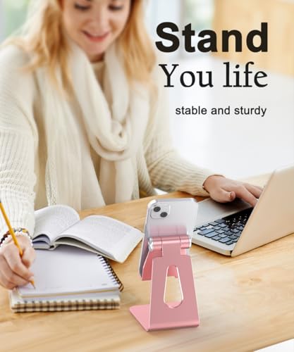 Cell Phone Stand for Desk- Adjustable Phone Stand Holder, Cradle, Dock, Desktop Stand for iPhone 17 16, 15, 14, Plus, Pro, Pro Max, 13 12 X XS,4-8" Phones, Office Accessories (Rose Gold) - color: Rose Gold