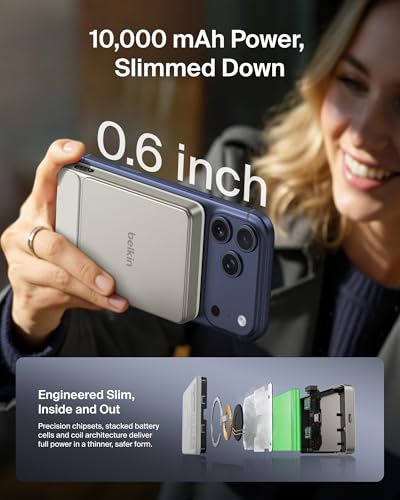 Belkin 10000mAh Qi2 25W Slim Portable Charger Power Bank with USB C Cable - color: Sand