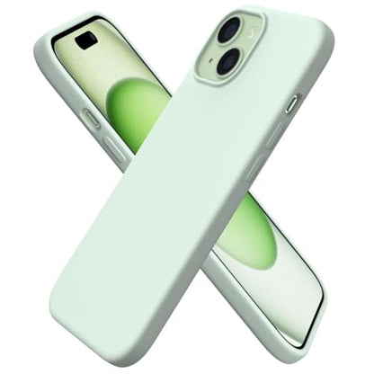 ORNARTO Compatible with iPhone 15 Case 6.1, Slim Liquid Silicone 3 Layers Full Covered Soft Gel Rubber Phone Case, Anti-Scratch Shockproof Protective Cover 6.1 Inch, Light Green - color: Light Green