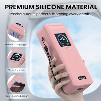 for Anker Prime Power Bank 26,250Mah 300W Case Cover | Soft Silicone Shockproof Protective Case for Anker 300W Prime Power Bank with Anti-Lost Strap, LCD Display Visible, Pink - color: Pink