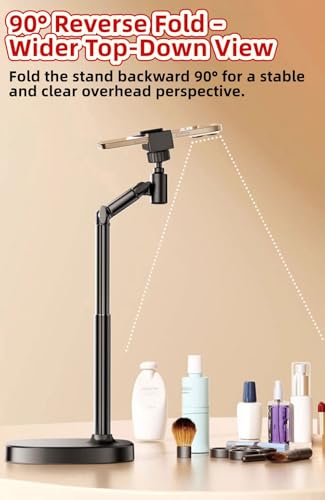 JA-A Adjustable Aluminum Phone Stand for Desk, Universal iPhone Holder, Retractable Cell Phone Stand Compatible with iPhone 17/16/15 Pro Max, Recording & Office Use. (A/Black)