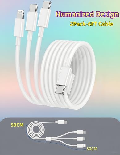 Multi Charging Cable USB C 6ft,3 in 1 Charging Cable and Lightning Cord Fast Charger for Multiple Devices,Triple Universal Charger with USBC to Multiple Connectors for iPhone 17 16 15 14 13 12-2Pcs