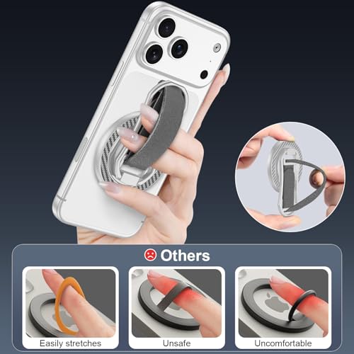 Magnetic Phone Ring for Magsafe iPhone 17 Ring Grip Stand with Soft Strap - color: Sliver+Grey