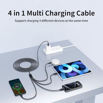 4 in 1 Multi Charging Cable, 2 Pack 5FT USB C Splitter Multi Charging Cable - color: Darkgrey, size: 2Pack5FT