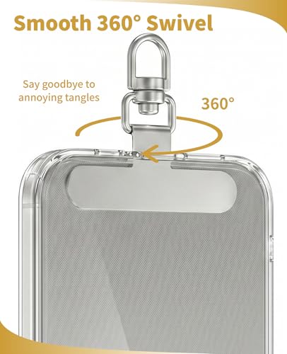 20-Pack 360° Rotating Phone Lanyard Tab, Ultra-Thin Stainless Steel Phone Tether Tab, Universal Patch & Charm Holder