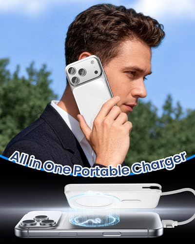 10000mAh Portable Charger, 20W Fast Charging, Built-in Cables with Handle | Charge from 20% to 85% in 30 Mins, 30% Smaller, magnetic grip, Stays Cool, LED Display, for iPhone, Samsung, Android Phones - color: 02.White