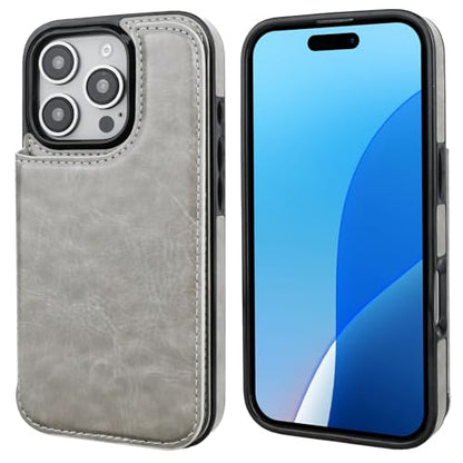 ONETOP for iPhone 16 Pro Wallet Case with Credit Card Holder,Gray | Kickstand,ID/Cash Holder,Case Wallet with Card Slots,Double Magnetic Clasp,Durable PU Leather Shockproof Cover for Women Men - color: Gray
