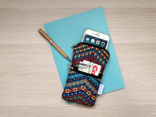 Tainada Dual Zipper Neck Phone Holder Pouch w/Belt Loop (Folk Style 1) | For Men/Women; Water-resistant neoprene material, shockproof, lightweight, w/carabiner; Compatible with most of smartphones - color: Folk Style 1