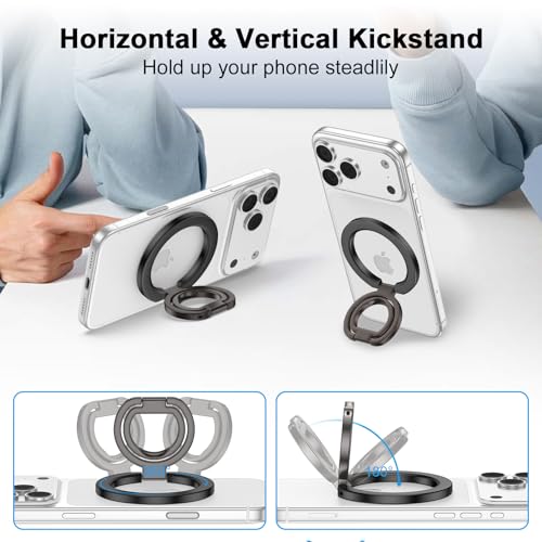 Magnetic Phone Finger Ring Grip Holder for MagSafe Two-Sided Magnet Stand - color: Black