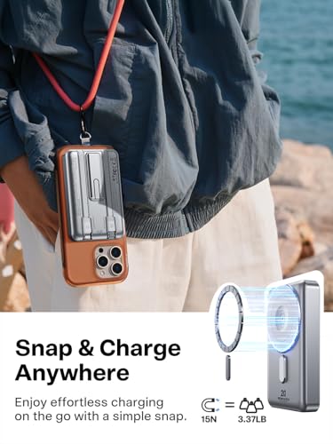 Magnetic Portable Charger 10000mAh USB-C Power Bank for iPhone & AppleWatch - color: Grey