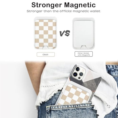Magnetic Card Holder Phone Wallet, Leather Magnetic Card Holder fo Back of Phone Card Wallet for MagSafe Compatible for iPhone 17/16/15/14/13/12 Series (Checkerboard) - color: Checkerboard
