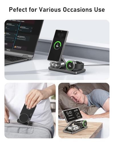 3 in 1 Magnetic Wireless Charger for Samsung Galaxy, Foldable Fast Charging Station for MagSafe Samsung Galaxy S26 Ultra S25 S24 Z Fold Flip 8 Watch 8 7 Buds 4 3 Pro,Not for Samsung Watch 9/Ultra 2 - color: Black