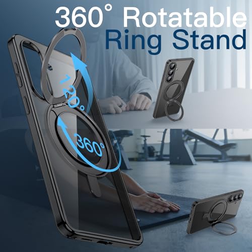 JETech 360° Rotatable Ring Stand Case for Samsung Galaxy S26, Black | Compatible with MagSafe, Clear Back, Stand & Ring Holder, Shockproof Protection - color: Black, size: Galaxy S26