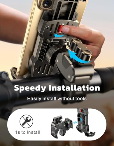 Bike Phone Holder Motorcycle Mount, [1s Quick Lock] Handlebar Clamp