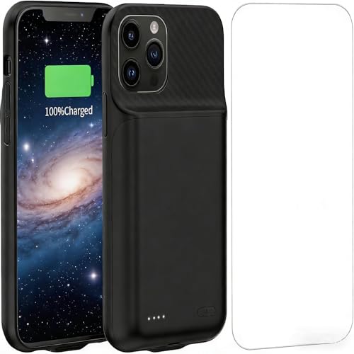 Battery Case for iPhone 14Plus/14Pro Max/13Pro Max/12Pro Max, Powerful 10000mAh Portable Protective Charging Case, Rechargeable Extended Battery Black