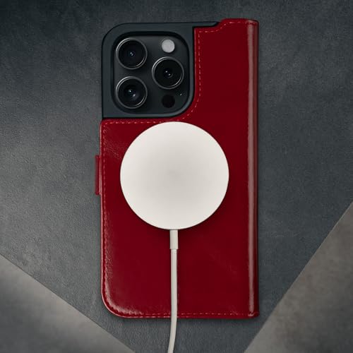 TORRO Premium Leather Case Compatible with iPhone 16 Pro 6.3" – Genuine Leather Wallet Flip Folio Case with Kickstand and Card Slots (Compatible with Official MagSafe Chargers) - Red - color: Red