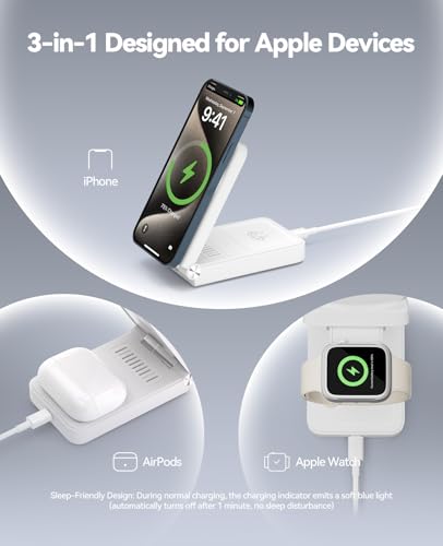 3 in 1 Charging Station, 25W Foldable Magnetic Fast Wireless Charger Stand