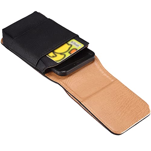 Cell Phone Belt Clip Holster Leather Men, Cell Phone Waist Bag with Card Holder, Vertical Leather Smartphone Pouch with Belt Loop Carry Case Travel Outdoor Camping Phone Belt Holder Wallet Fanny Pack - color: Black, size: 6.1 INCH