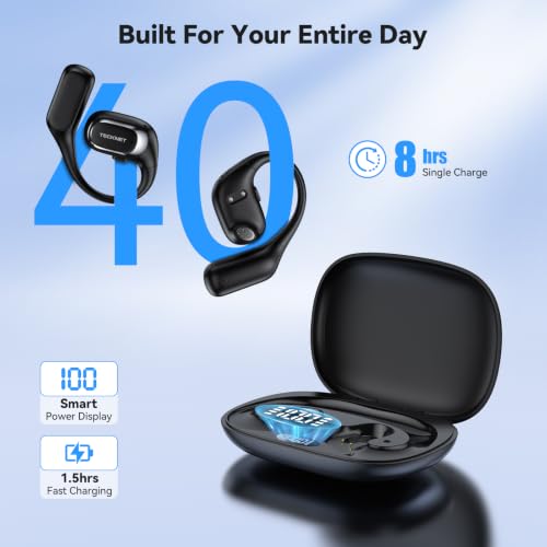 TECKNET Open Ear Headphones, Wireless Earbuds with Ear Hooks, Black - color: Black