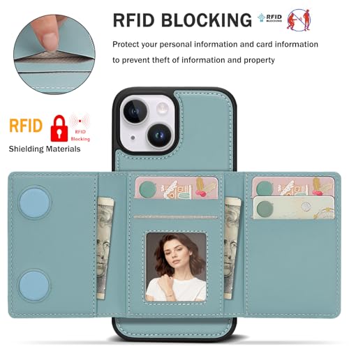 for iPhone 15 Wallet Case, 2-in-1 Detachable Phone Case, Card Holder RFID Blocking, Fashionable Faux Leather Card Slot & Folding Design (Blue 6.1'') - color: Blue, size: iPhone 15