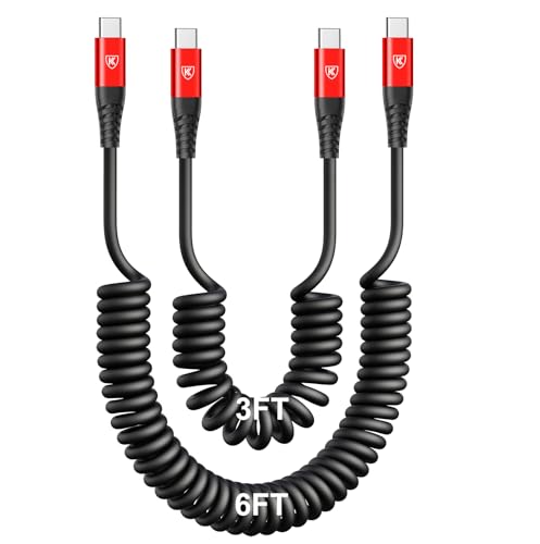 Coiled USB C Cable for Car 3FT&6FT USB C to C Fast Charging Cable CarPlay - color: Red, size: 3FT+6FT
