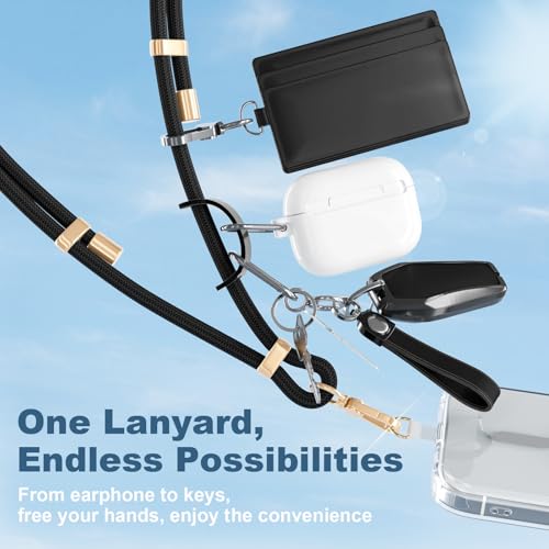 4-IN-1 Phone Lanyard Crossbody & Wrist Strap Kit with 2 Pack Tabs - color: Black