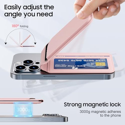 Magnetic Wallet for iPhone, Adjustable Leather Mag-Safe Card Holder for iPhone 17/16/15/14/13/12 Series, ID Window, Card Slot, RFID Blocking (pink) - color: pink