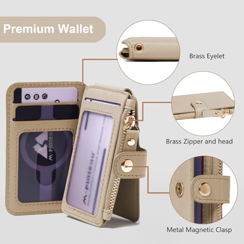 M-Plateau RFID Blocking Keychain Wallet With Leather Wrist Strap | Keychain Wristlet, Womens Card Holder with Zipper Coin Pocket and ID Window - color: Khaki