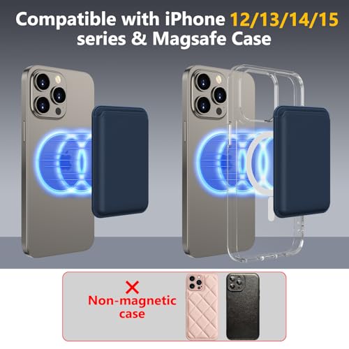 Compatible with MagSafe Wallet, Magnetic Phone Wallet 3 Cards Holder, 23 Magnets, Credit Card RFID Blocking, Slim Leather, Magnetic Wallets for iPhone 17/16/15/14/13/12 Series-Blue - color: Blue