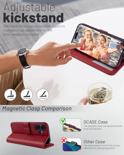 OCASE for iPhone 17 Wallet Case, Card Holder, Dark Red | RFID Blocking, Kickstand, Magnetic Closure, PU Leather Flip Folio, Shockproof TPU Shell, Protective Phone Cover (6.3") 2025 - color: Dark Red