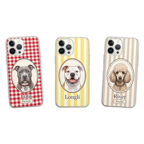 Custom Pet Portrait Watercolor Striped Pattern - Personalized Phone Case Custom Dog Cat Memorial Photo Picture Customized Transparent Slim Protective Smartphone Shell Cute Animal Art Gift