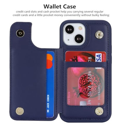 iCoverCase Compatible with iPhone 13 Mini Case with Card Holder, Wallet Phone Case for Women Men RFID Blocking PU Leather Protective Case 5.4 Inch (Dark Blue) - color: Dark Blue