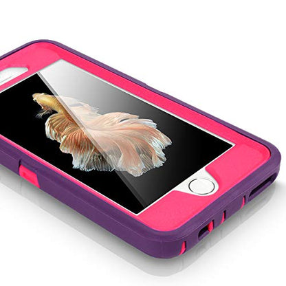 AICase iPhone 6 Case, iPhone 6S Case [Heavy Duty] Built-in Screen Protector Tough 3 in 1 Rugged Shockproof Cover for Apple iPhone 6/6S (Dark Purple/Rose Red) - color: Dark Purple/Rose Red