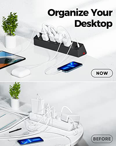 Desk Clamp Power Strip, Flat Plug Fast Charging Station, Desk Mount Surge Protector with PD 20W USB C Ports, Fit 1.7 inch Tabletop Edge Thick, Desktop Outlets for Home Office. (Pack of 2) - size: 6FT (Pack of 2)