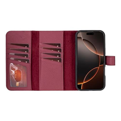 Bayelon Wallet Case for iPhone 16 Pro Max 6.9", Trifold Leather Wallet, Detachable Magnetic Flip Folio Cover, Card Holder, iPhone 16 Pro Max Wallet Case, MagSafe Compatible, RFID (Burgundy) - color: Burgundy, size: iPhone 16 Pro Max