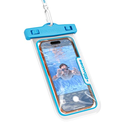 SEAWAG Next Waterproof Phone Pouch, IPX8 Dry Bag for iPhone 16 15 14 13 Pro Max & Samsung Galaxy S25 S24 — Underwater Case, Full Touchscreen, Lanyard, Beach Pool Snorkeling, 1 Pack Blue - color: 1Pack BlueWhite