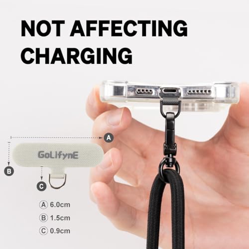 Universal 7mm Phone Lanyard for iPhone 16 Pro Max & Most Smartphones, Thick Rope Adjustable Anti-Theft Crossbody Cell Phone Strap with Non-Adhesive Tether Tab for Men & Women, Black/Matte Black - color: Black