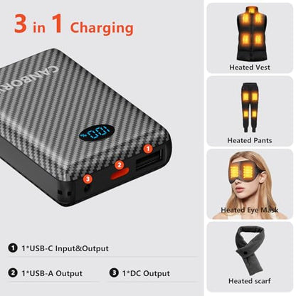 2 Pack 5V 2A/3A Battery Pack for Heated Vest Heated Jacket, 12000mAh Power Bank for Heated Apparel with LED Display with 7.4V DC Port - size: 2 PACK 7.4V 12000mAh