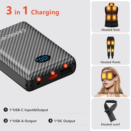 5V 2A/3A Battery Pack for Heated Vest Heated Jacket, 12000mAh Power Bank for Heated Apparel with LED Display with 7.4V DC Port - size: 7.4 V 12000 mAh Black
