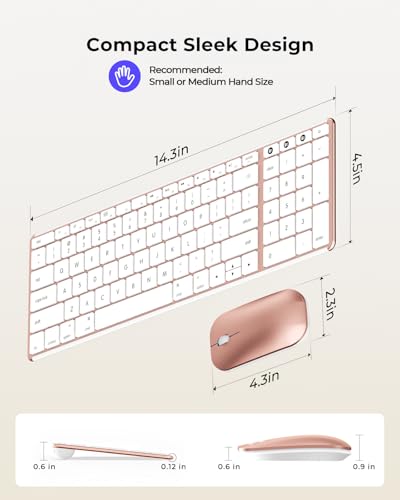 seenda SKM64-2 Bluetooth Keyboard and Mouse Combo for Mac, MacBook and iPad - color: White & Rose Gold