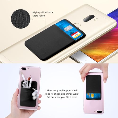 Costyle 4 Pack Slim Adhesive Cell Phone Card Holder Pocket Back of Phone - color: Black,Black,Black,Black
