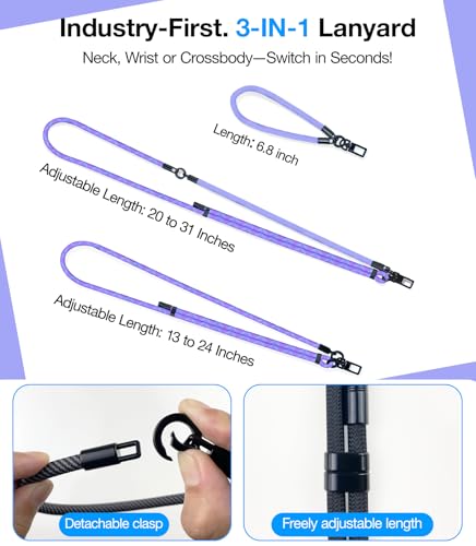 Phone Lanyard Crossbody, 3-in-1 Neck Strap& Wrist Strap, Adjustable Anti-Theft Lanyard with 2 Phone Tether Tabs, Universal CellPhone Strap for All Case, Travel Essential, Purple - color: 5-purple