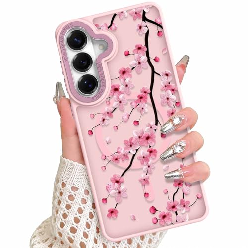 Magnetic Case for Samsung Galaxy S26 Plus, Pink Cherry Blossom | Compatible with MagSafe, Frosted Shockproof Cover, Cute Flower Design, Slim Phone Case for Women Girls - color: Pink Cherry Blossom, size: Samsung Galaxy S26 Plus