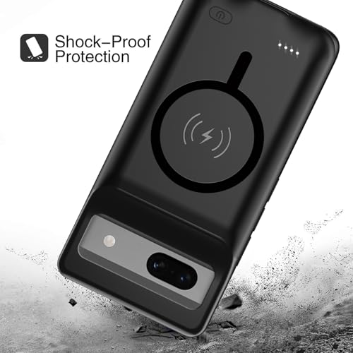 Battery Case for Pixel 7a, Upgraded 10000mAh Battery Pack Rechargeable Charger Case with Wireless Charging Compatible for Pixel 7a(6.1 inch) External Battery Charging Cover(Black) - size: Pixel 7A