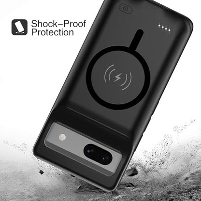 Battery Case for Pixel 7a, Upgraded 10000mAh Battery Pack Rechargeable Charger Case with Wireless Charging Compatible for Pixel 7a(6.1 inch) External Battery Charging Cover(Black) - size: Pixel 7A