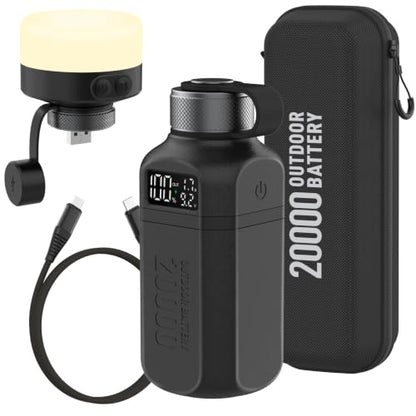 20,000mAh Rugged Power Bank with Fast Charge USB-C PD, IP68 Waterproof Shockproof, Includes 420lm Bright Camping Lantern, Tactical Outdoor Charger for Hiking Camping Survival Emergency（Black） - color: Black