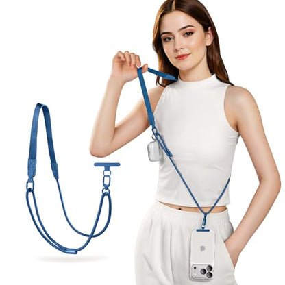Phone Lanyard Crossbody & Neck, Adjustable Wide Strap with Anti-Loss Lock for iPhone Samsung - Universal Hands Free - color: Blue