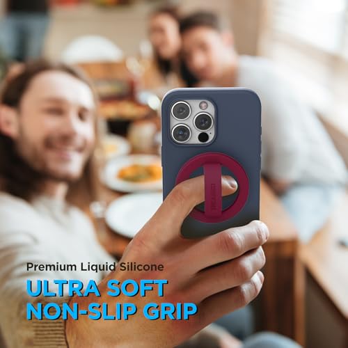 Encased Magnetic Phone Grip Holder (Compatible with MagSafe) Thin Silicone Finger Loop Ring for iPhone (Burgundy) - color: Burgundy