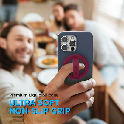 Encased Magnetic Phone Grip Holder (Compatible with MagSafe) Thin Silicone Finger Loop Ring for iPhone (Burgundy) - color: Burgundy
